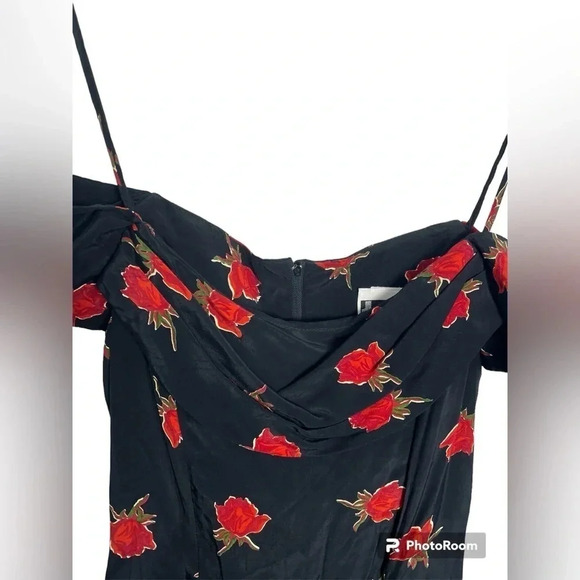 Vintage Women’s Black Dress with Red Flowers Size 6 - Picture 3 of 4